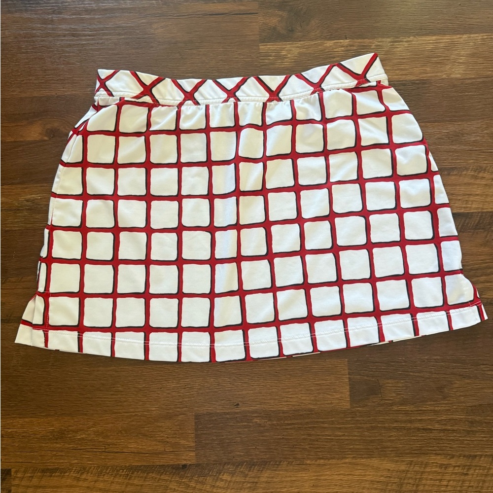 Tail White Mini Skirt with Red Grid Print